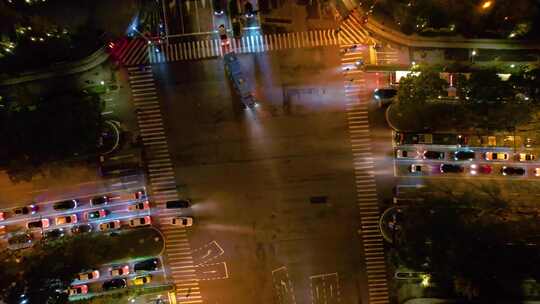 杭州城市十字路口夜晚夜景车流视频素材航拍