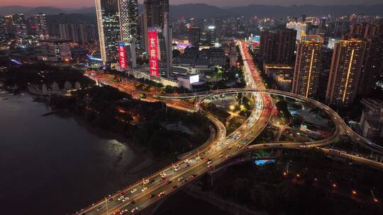 航拍福州闽江尤溪洲大桥道路江景