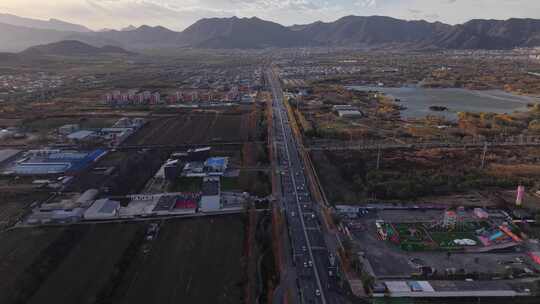 航拍 蓝天白云 城市建设 城市道路