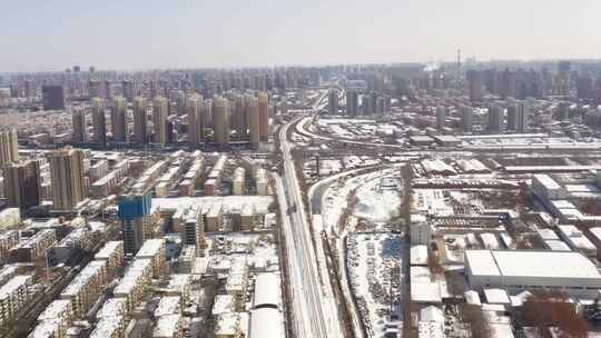 下雪 雪后 城市 雪 建筑  航拍