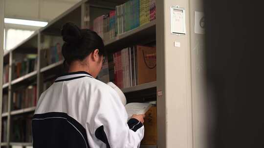 广西中学学校图书馆学生看书场景