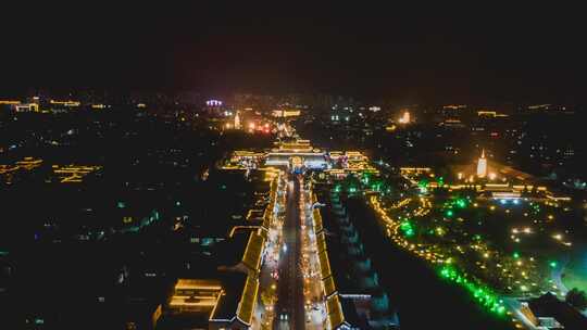 河北石家庄正定古城夜景航拍延时