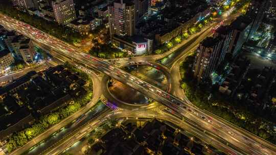 杭州_中河高架桥夜景航拍延时