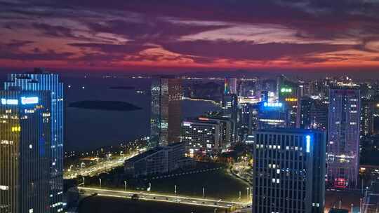 青岛西海岸夜景唐岛湾夜景航拍