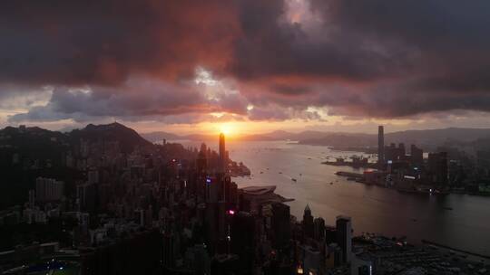 香港维多利亚港夜景航拍视频视频素材模板下载