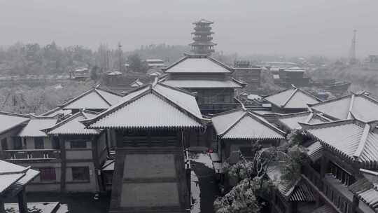 古城 下雪后的古建筑 雪后古城 古代素材