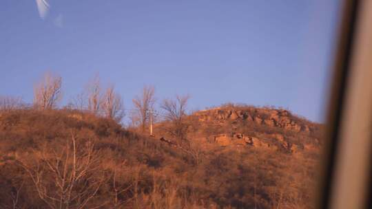 行车视角 黄昏 夕阳 日落 山川 黄土高原