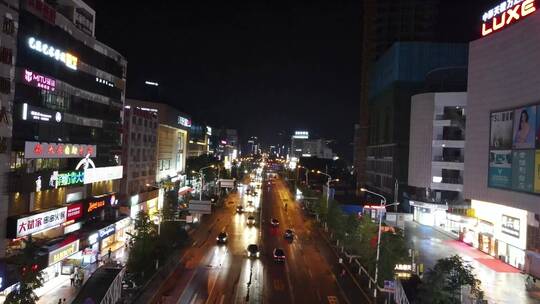 航拍湖南岳阳城市高架桥夜景灯光