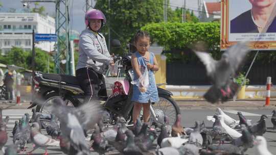 4k东南亚人文风情 儿童玩耍 鸽子飞舞