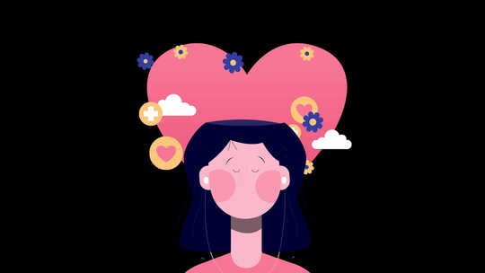 头带花作为心理健康和和平，心理健康动画良