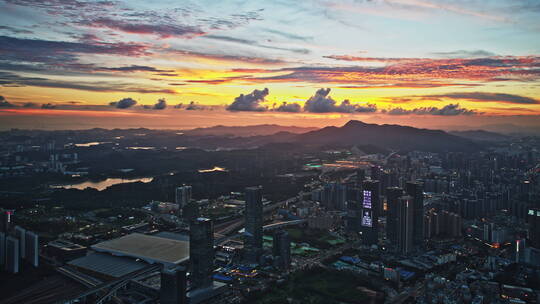 4k延时航拍深圳龙华火烧云夜景