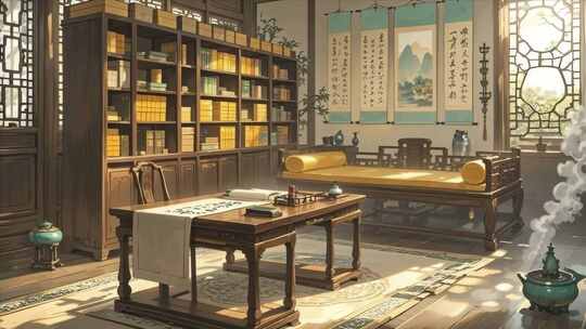 中式古风书房室内场景