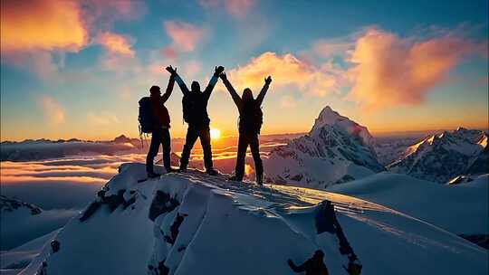 雪山登山团队励志攀登雪山高山奋斗高峰成功