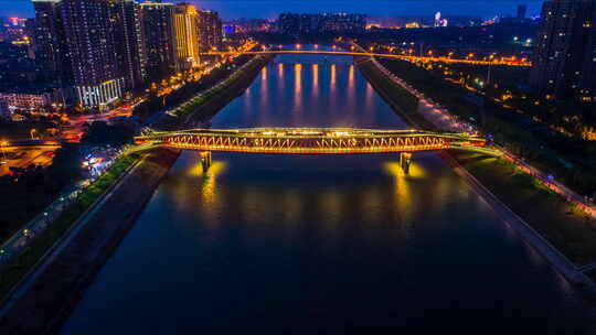 湖南长沙浏阳河夜景景点航拍延时摄影
