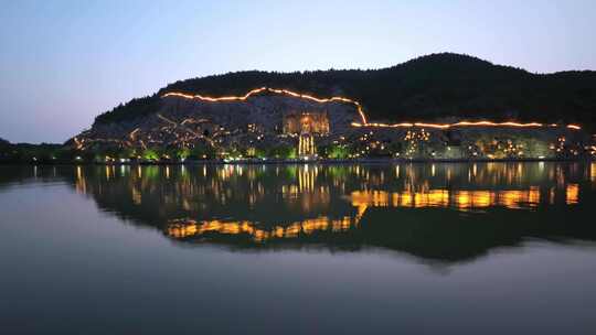 洛阳旅游龙门石窟夜景夜游龙门