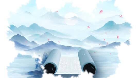 水墨山水卷轴古风背景