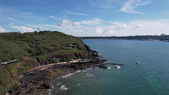 广西北海涠洲岛鳄鱼山蓝天白云航拍