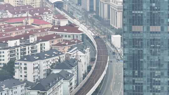 上海高架车流 地铁 城市风光航拍