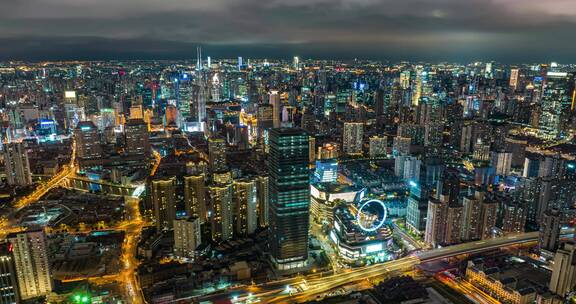 上海地标夜景延时航拍