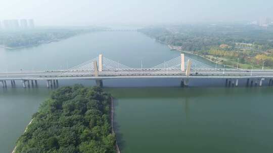 六安市城市风景赤壁路大桥航拍视频素材