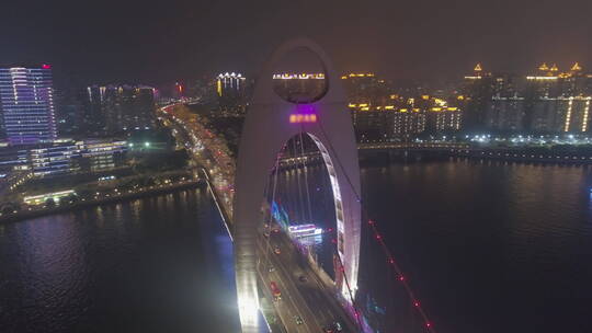 夜幕下的珠江大桥航拍