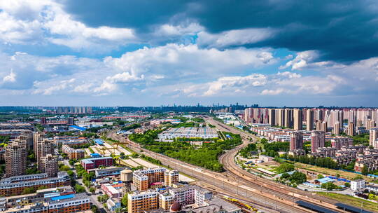 辽宁沈阳苏家屯机务段火车站航拍城市