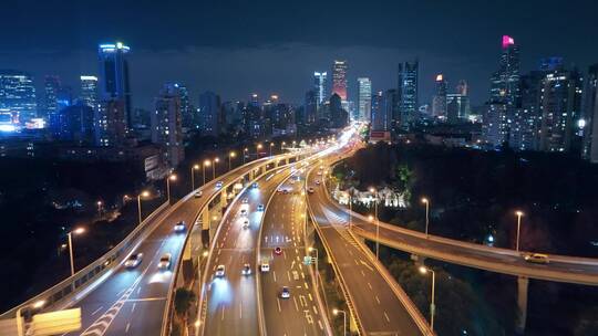 上海延安路立交车流夜景航拍视频素材模板下载
