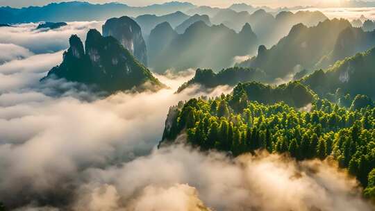 山峦云海森林全景