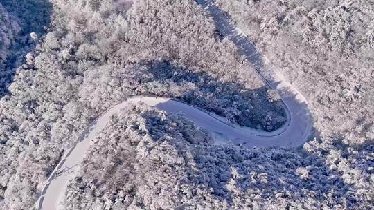 陕西秦岭分水岭雾凇冰挂雪景