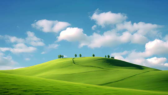 唯美蓝天白云和绿色草原视频素材模板下载