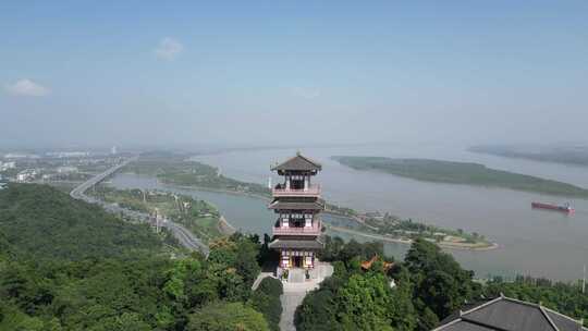 湖北鄂州市西山风景区武昌楼航拍