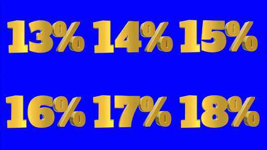 一组黄金百分比数字3d动画移动无缝循环孤