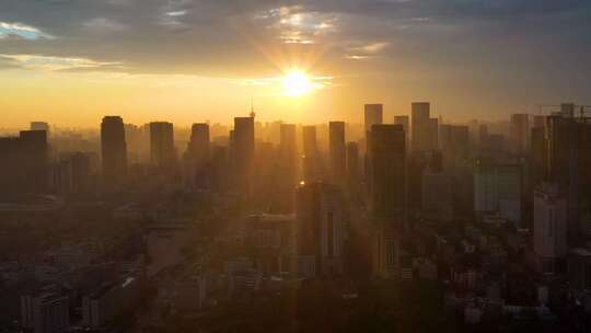 城市建筑都市日出日落朝阳晚霞夕阳黄昏航拍