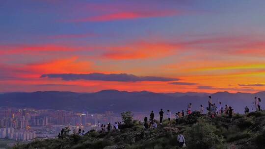 落日余晖映晚霞一抹夕阳美如画，落日山水