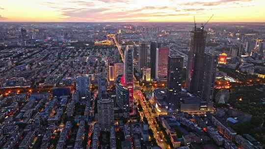 长春城市晚霞夜景航拍风光