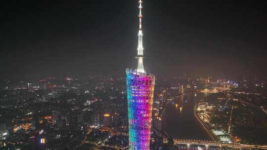 海心沙广州塔夜景航拍珠江新城花城广场广州