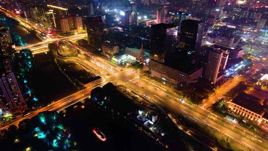 杭州市区环城北路中河立交桥夜景车流延时