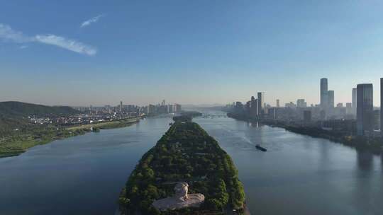 长沙橘子洲景区橘子洲大气航拍