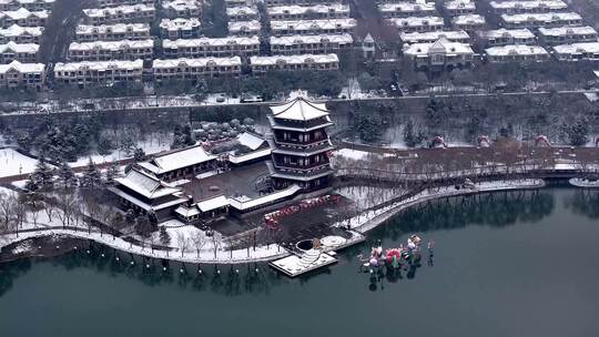 西安大唐芙蓉园雪景视频素材模板下载