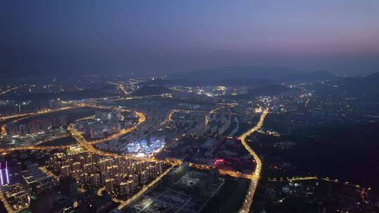 航拍夜晚杭州转塘现代城市风光夜景