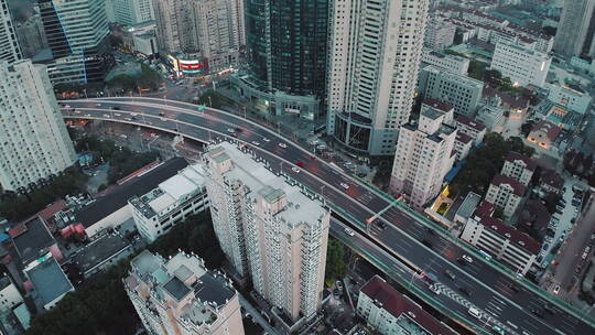 4K航拍上海延安路高架车水马龙