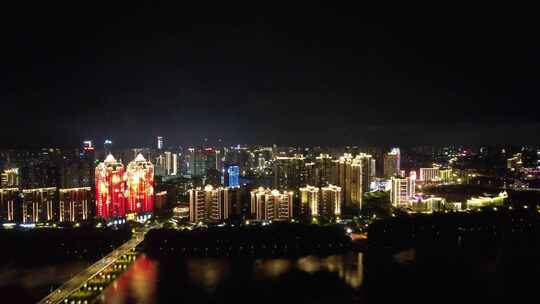 江西赣州城市夜景灯光航拍视频素材模板下载