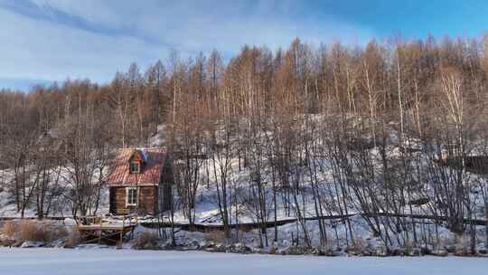 森林公园木屋雪景视频素材模板下载