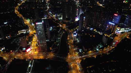 安徽合肥城市夜景交通大景航拍