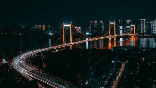 武汉鹦鹉洲大桥夜景延时视频素材模板下载