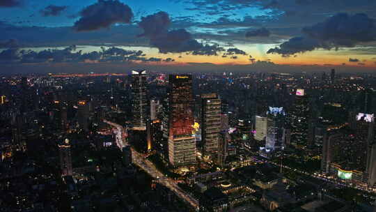 4K上海静安区楼群CBD夜景航拍