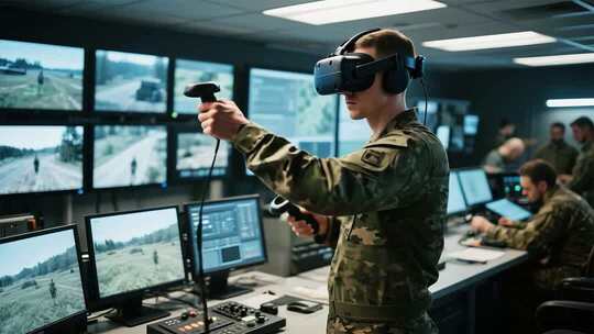 军人使用VR设备操作训练
