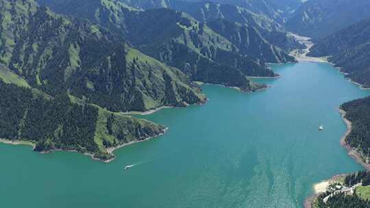 山水风景航拍自然风光森林山川湖泊新疆天池视频素材模板下载