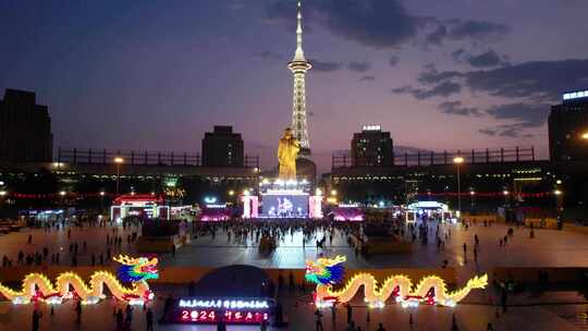 湖南省株洲市神农广场4k航拍首届神农庙会