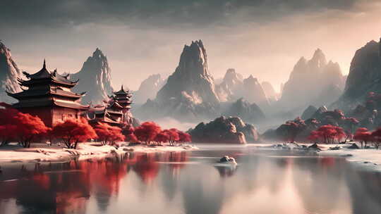 简约意境中国风山水画背景